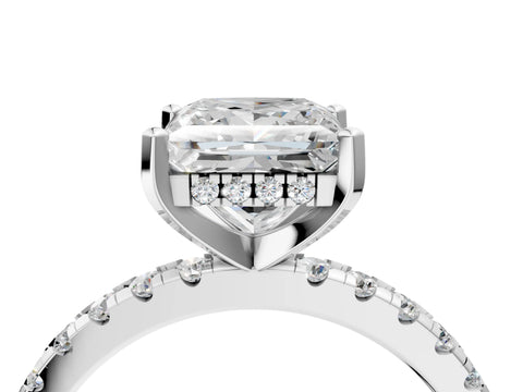 Silver 1.58 Carat F VS1 Princess Diamond Solitaire Ring with Round  Pavé Band and Four-Prong Setting