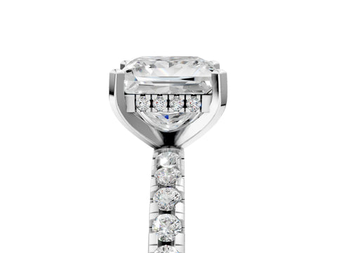 Silver 1.58 Carat F VS1 Princess Diamond Solitaire Ring with Round  Pavé Band and Four-Prong Setting