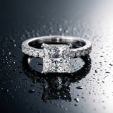 White gold Princess Cut Diamond Solitaire Ring with Pavé Band and Four-Prong Setting_365