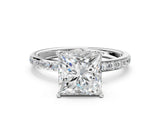 White gold Princess Cut Diamond Solitaire Ring with Pavé Band and Hidden Halo_57