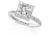 White gold Princess Cut Diamond Solitaire Ring with Pavé Band and Hidden Halo_58