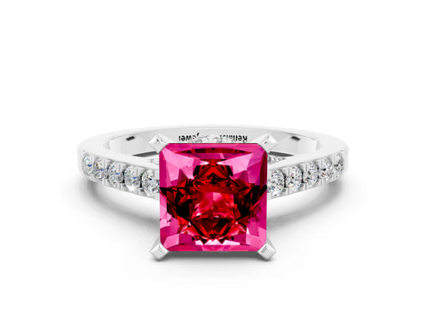 White gold Princess Cut Diamond Solitaire Ring with Pavé Band and Prong Setting_12