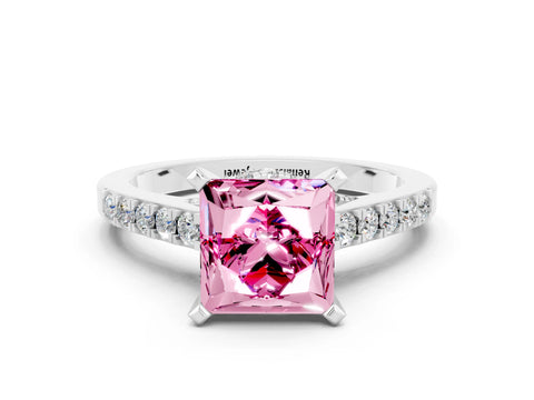 White gold Princess Cut Diamond Solitaire Ring with Pavé Band and Prong Setting_12