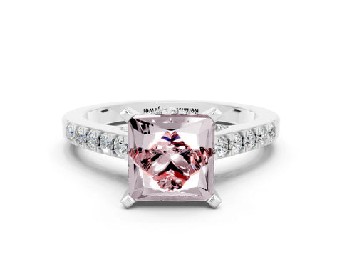 White gold Princess Cut Diamond Solitaire Ring with Pavé Band and Prong Setting_12