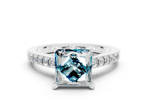 White gold Princess Cut Diamond Solitaire Ring with Pavé Band and Prong Setting_12