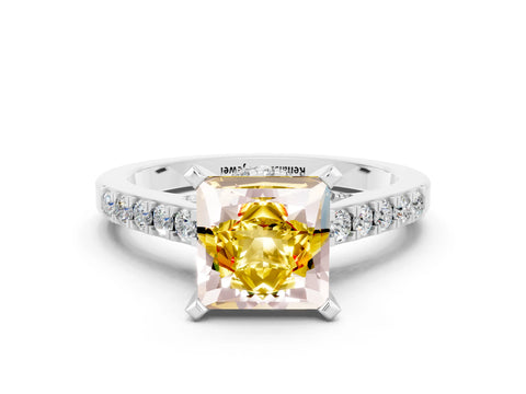 White gold Princess Cut Diamond Solitaire Ring with Pavé Band and Prong Setting_12