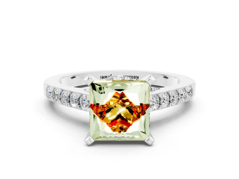 White gold Princess Cut Diamond Solitaire Ring with Pavé Band and Prong Setting_12