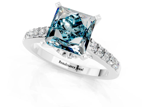 White gold Princess Cut Diamond Solitaire Ring with Pavé Band and Prong Setting_13