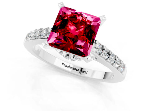 White gold Princess Cut Diamond Solitaire Ring with Pavé Band and Prong Setting_13