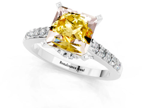 White gold Princess Cut Diamond Solitaire Ring with Pavé Band and Prong Setting_13
