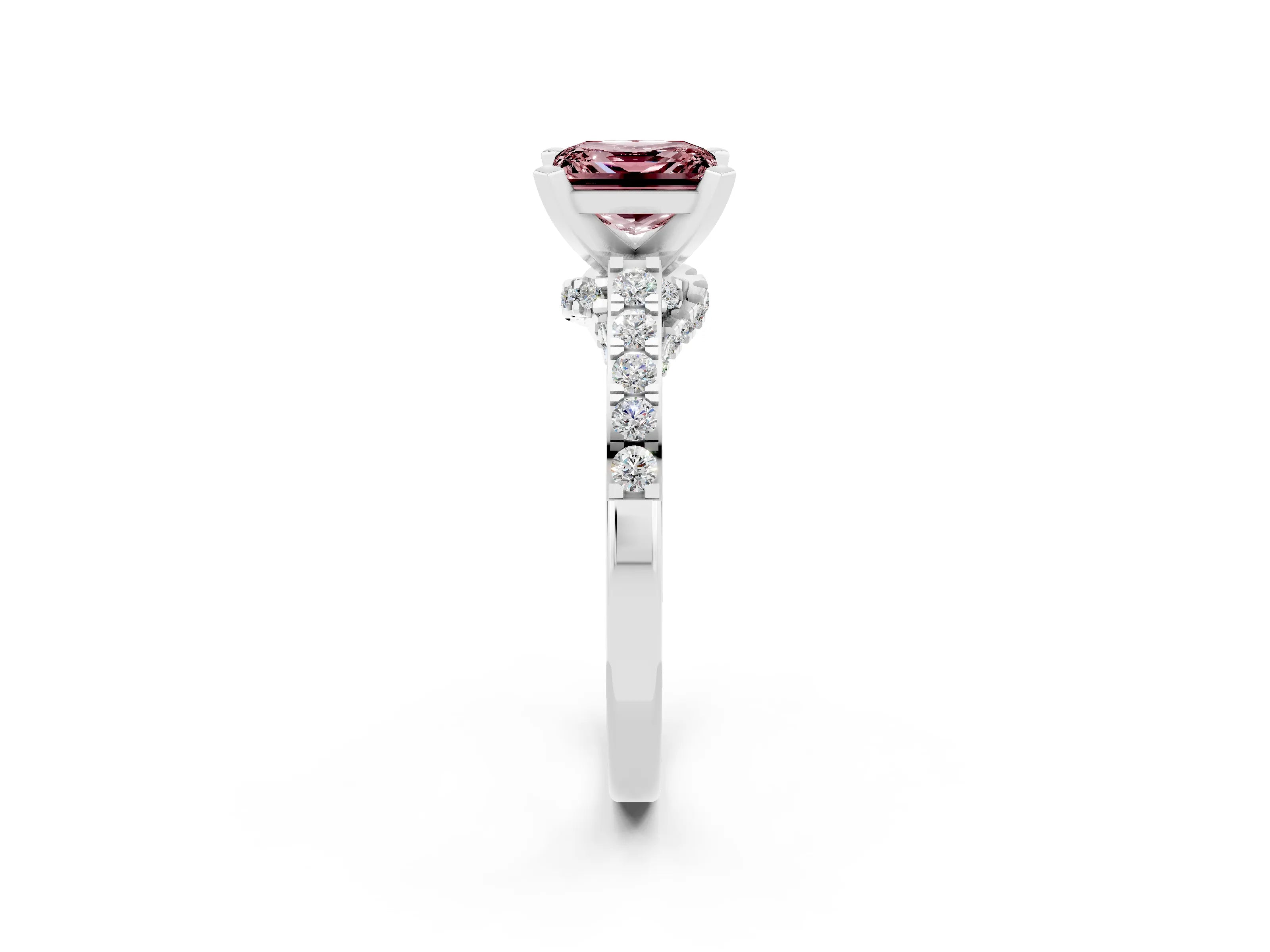 White gold Princess Cut Diamond Solitaire Ring with Pavé Band and Prong Setting_14