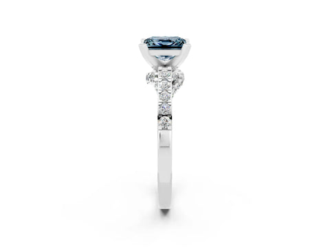 White gold Princess Cut Diamond Solitaire Ring with Pavé Band and Prong Setting_14