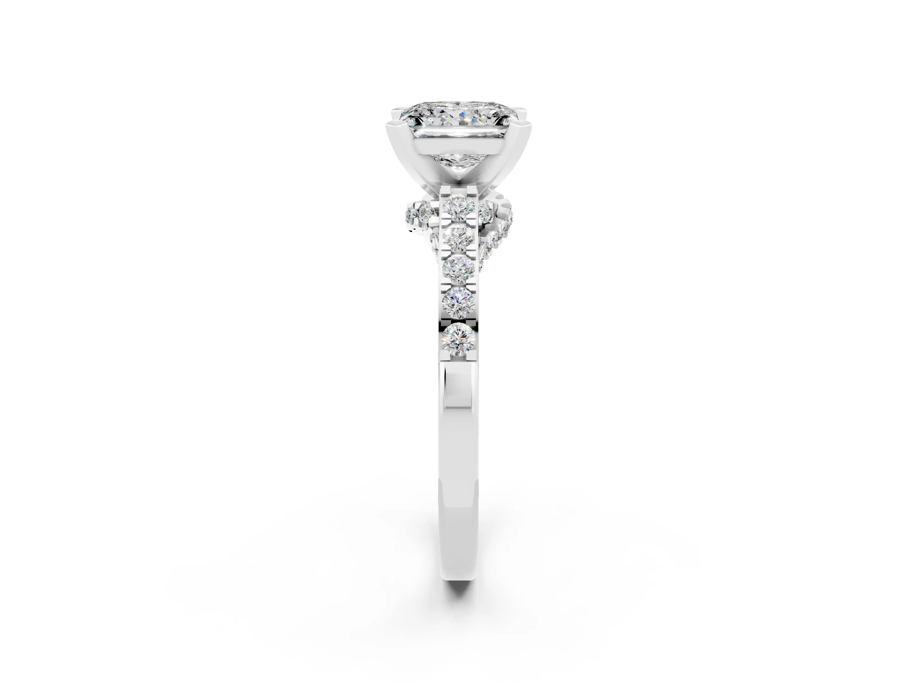 White gold Princess Cut Diamond Solitaire Ring with Pavé Band and Prong Setting_14