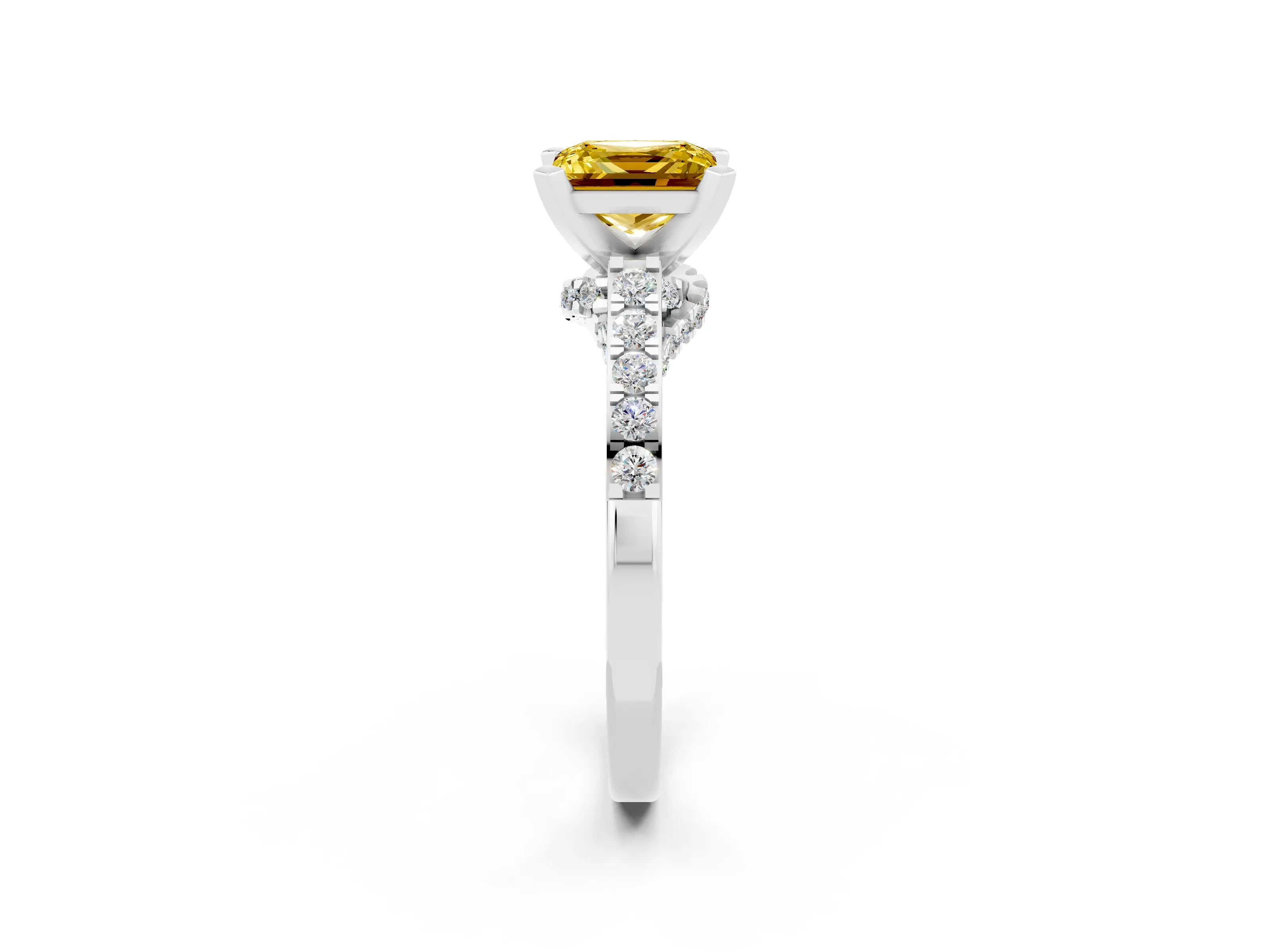 White gold Princess Cut Diamond Solitaire Ring with Pavé Band and Prong Setting_14