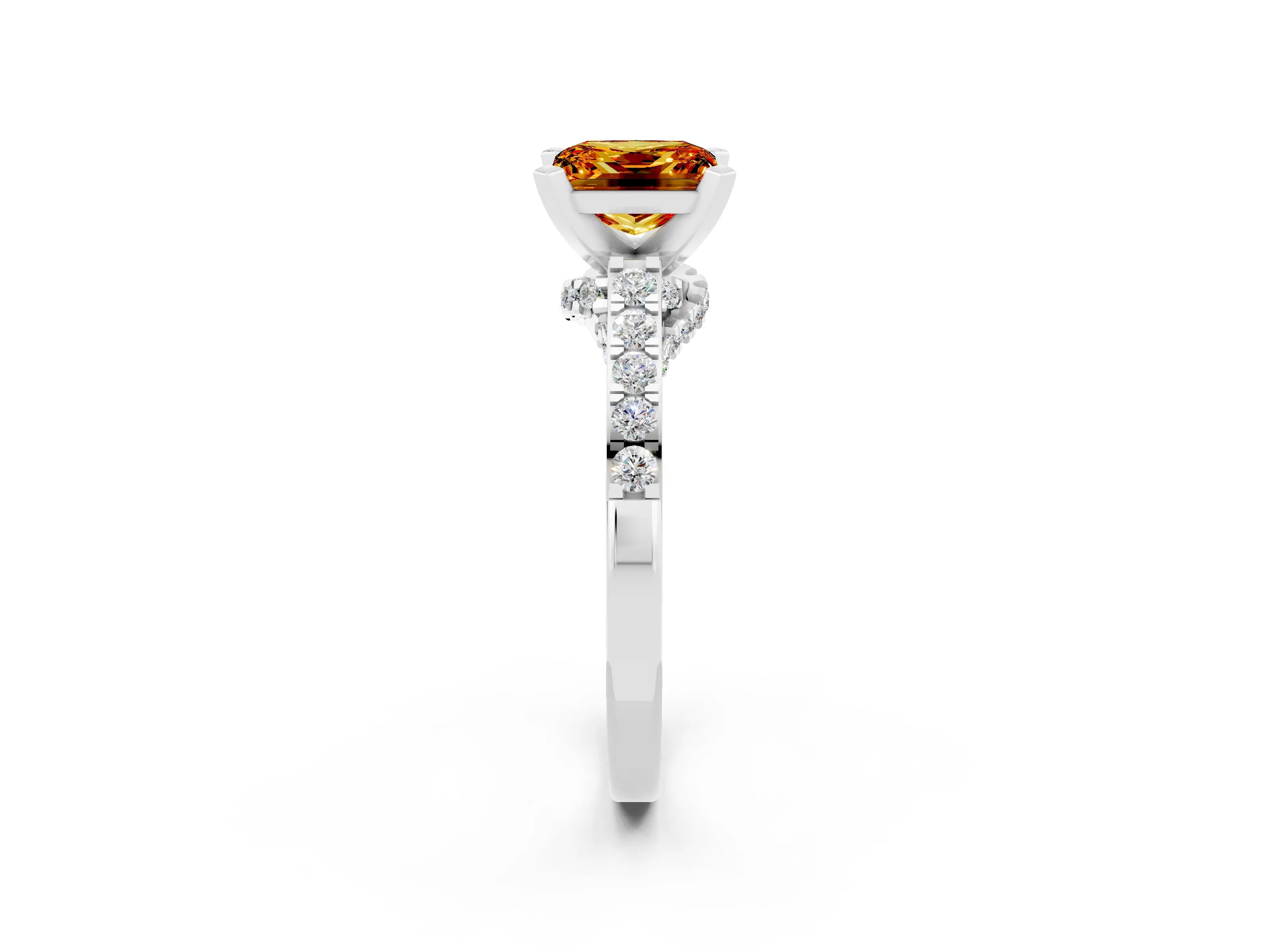White gold Princess Cut Diamond Solitaire Ring with Pavé Band and Prong Setting_14