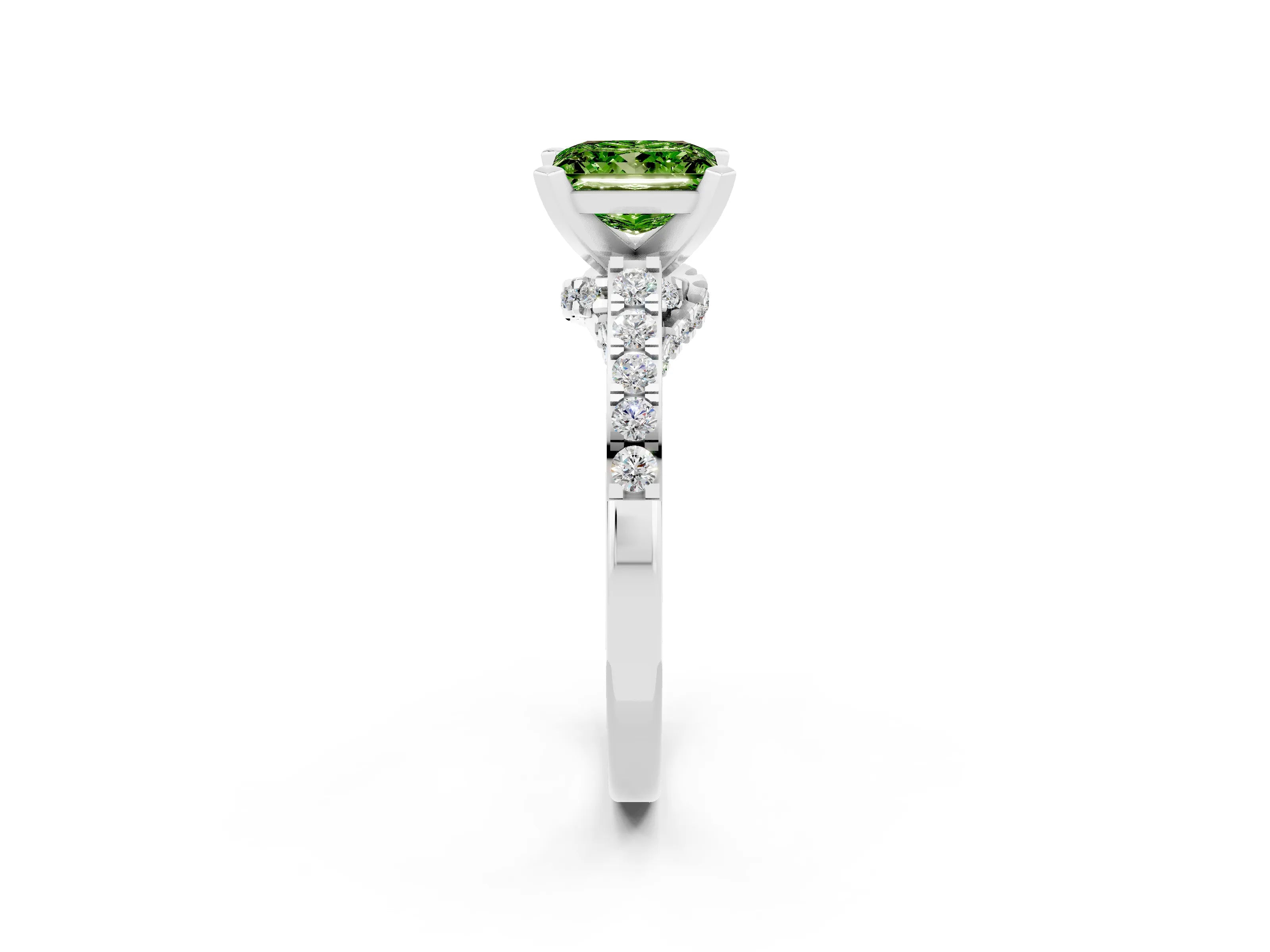 White gold Princess Cut Diamond Solitaire Ring with Pavé Band and Prong Setting_14