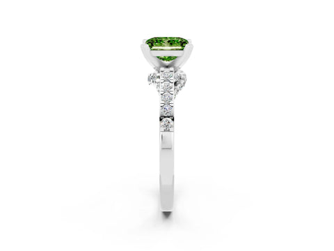 White gold Princess Cut Diamond Solitaire Ring with Pavé Band and Prong Setting_14