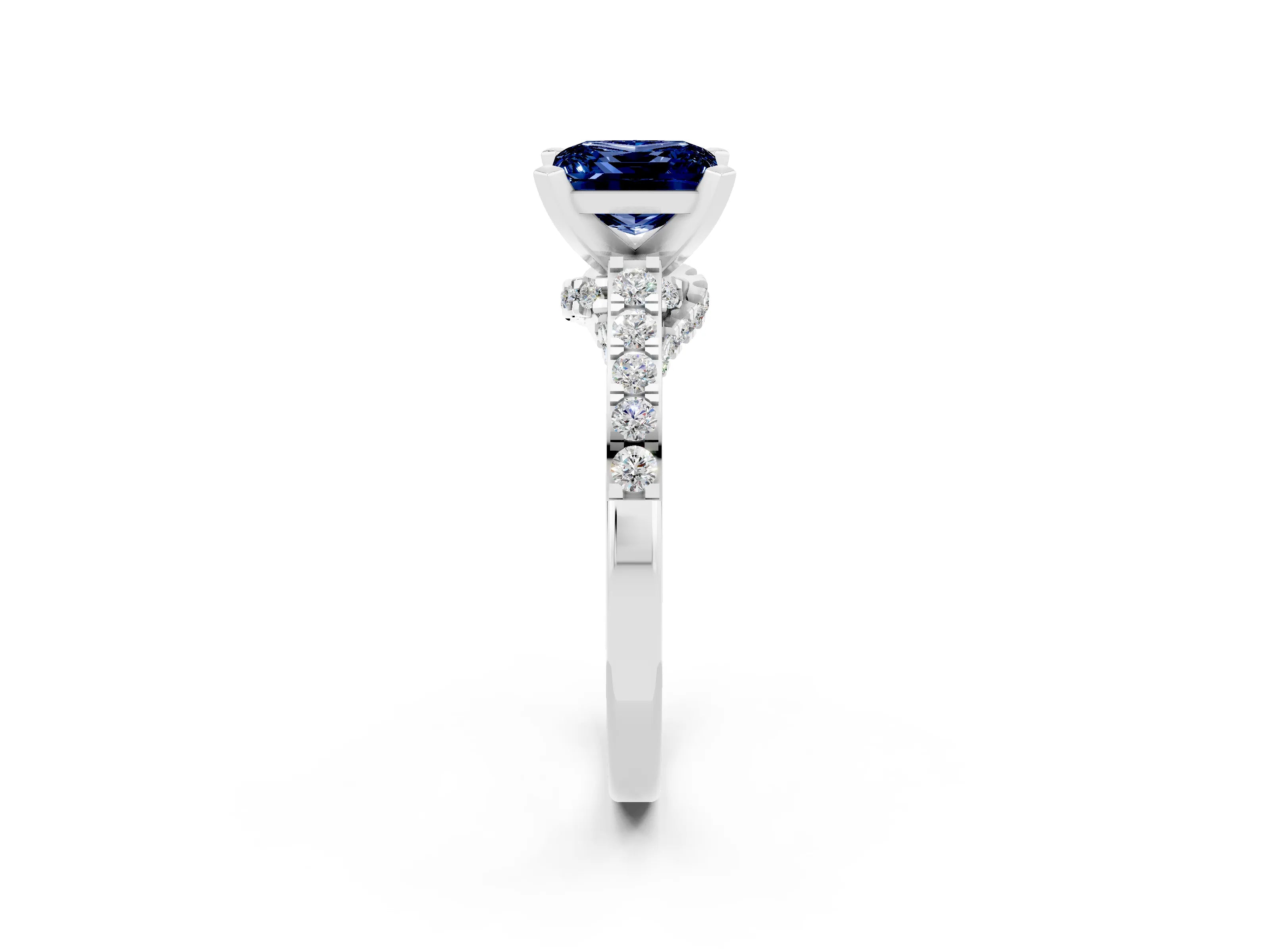 White gold Princess Cut Diamond Solitaire Ring with Pavé Band and Prong Setting_14