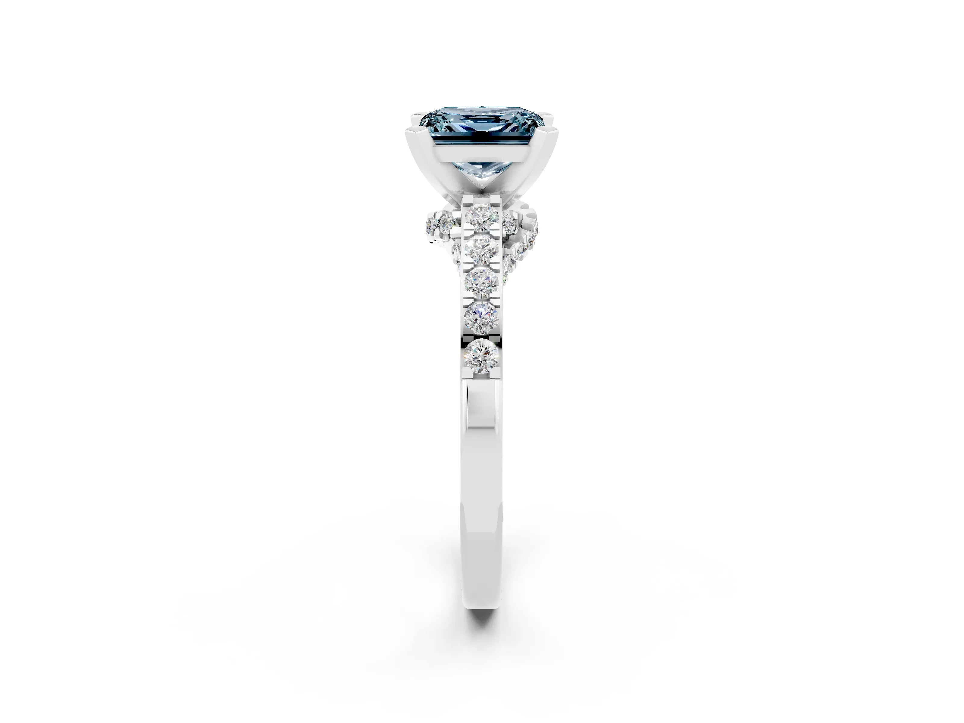 White gold Princess Cut Diamond Solitaire Ring with Pavé Band and Prong Setting_14