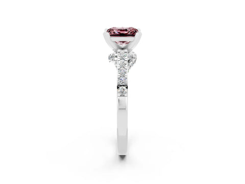 White gold Princess Cut Diamond Solitaire Ring with Pavé Band and Prong Setting_14