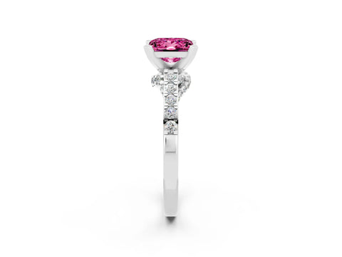 White gold Princess Cut Diamond Solitaire Ring with Pavé Band and Prong Setting_14