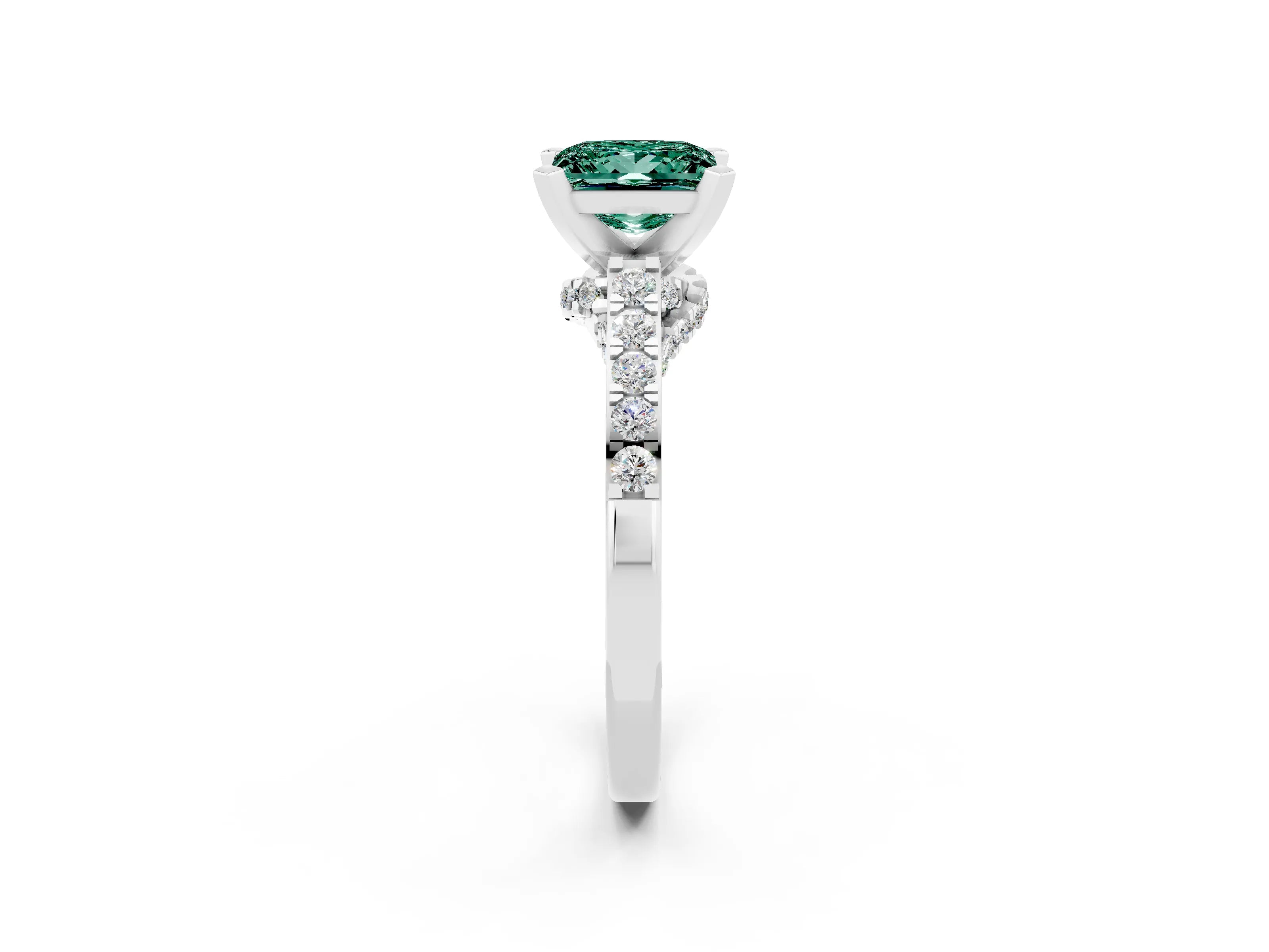 White gold Princess Cut Diamond Solitaire Ring with Pavé Band and Prong Setting_14