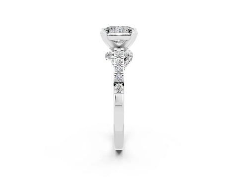 White gold Princess Cut Diamond Solitaire Ring with Pavé Band and Prong Setting_14