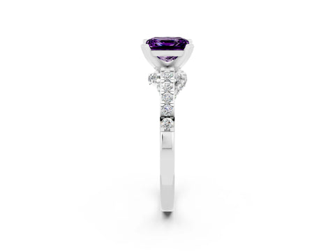 White gold Princess Cut Diamond Solitaire Ring with Pavé Band and Prong Setting_14