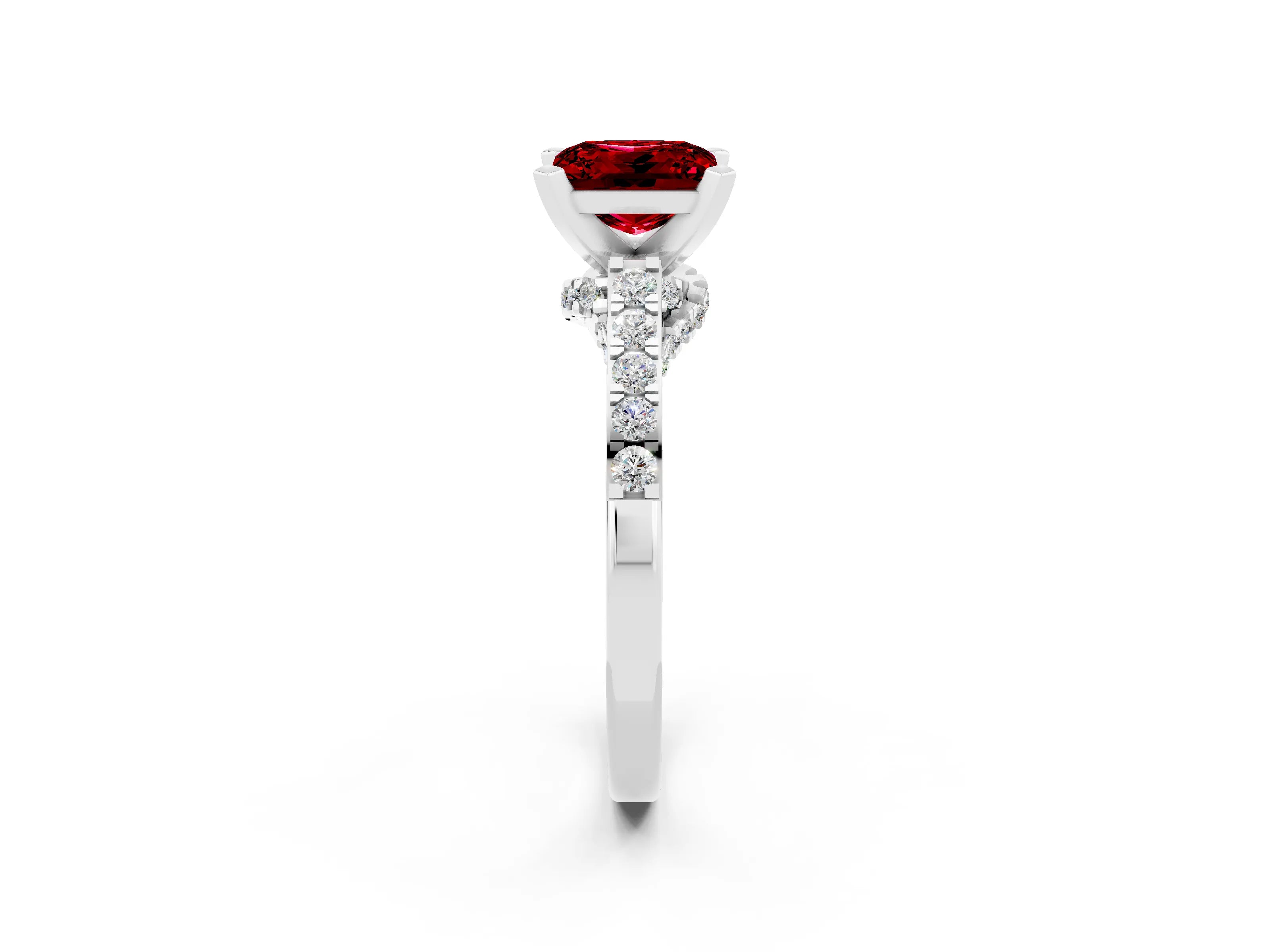 White gold Princess Cut Diamond Solitaire Ring with Pavé Band and Prong Setting_14