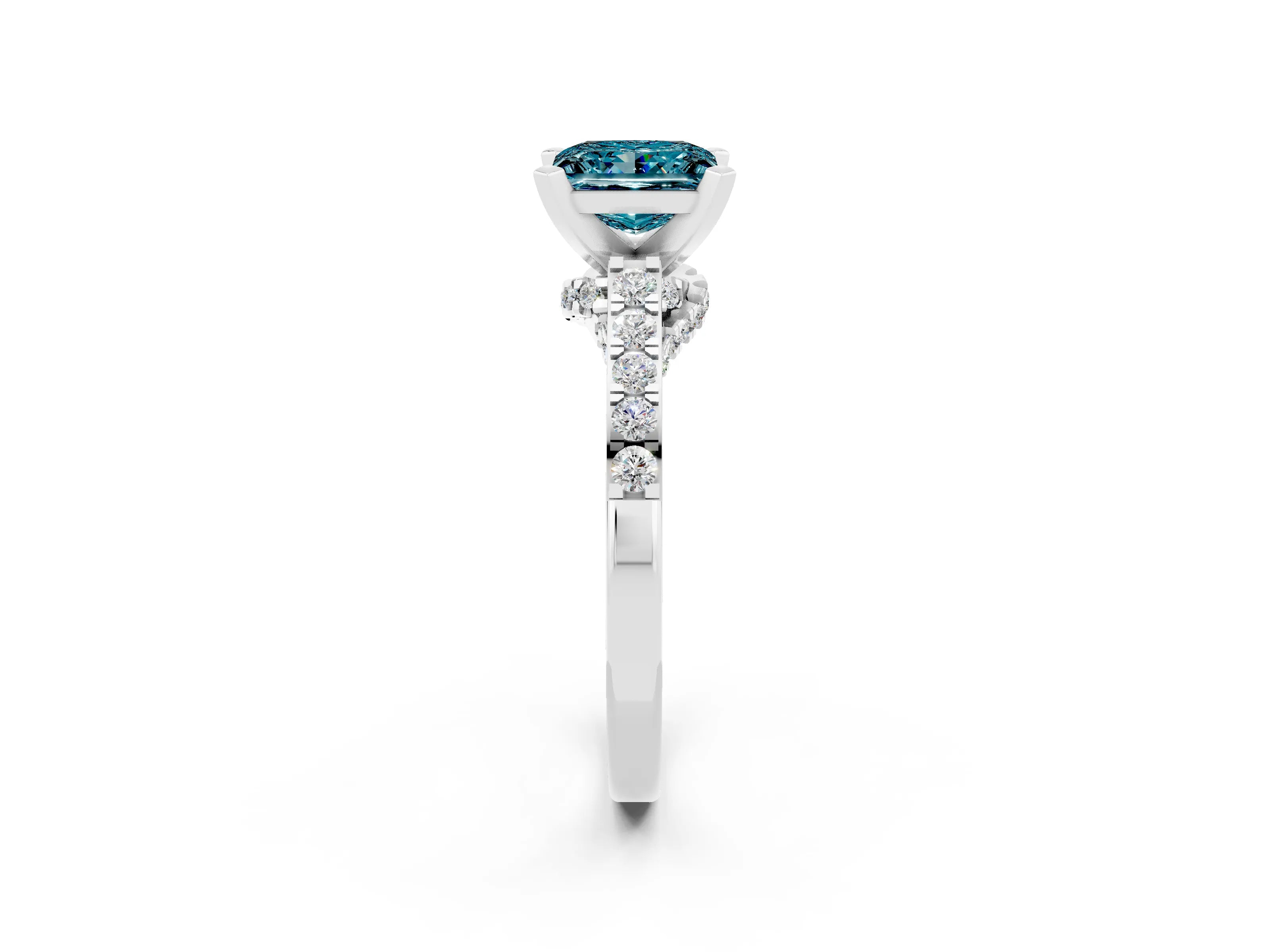 White gold Princess Cut Diamond Solitaire Ring with Pavé Band and Prong Setting_14