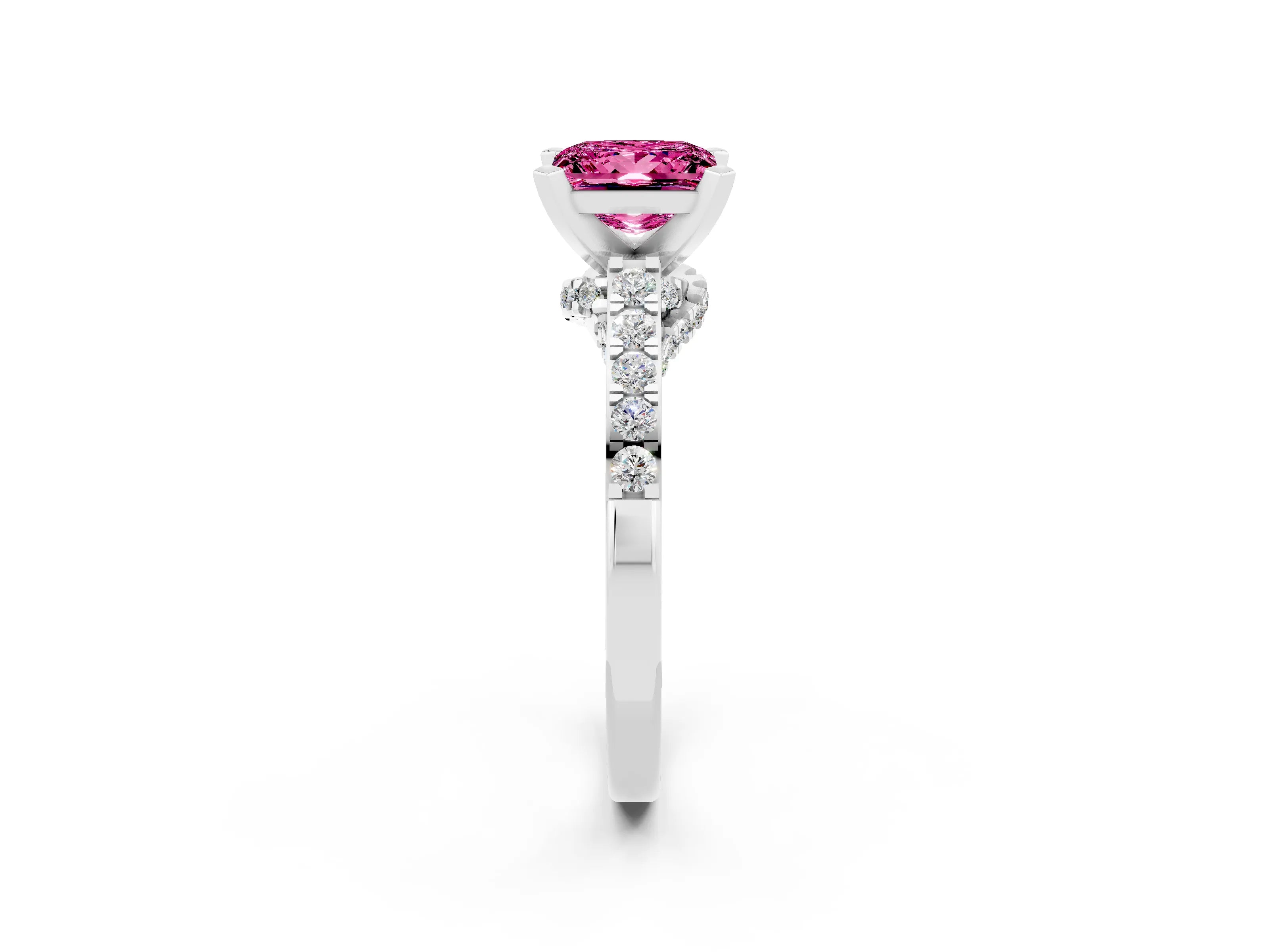 White gold Princess Cut Diamond Solitaire Ring with Pavé Band and Prong Setting_14