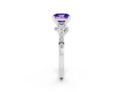 White gold Princess Cut Diamond Solitaire Ring with Pavé Band and Prong Setting_14