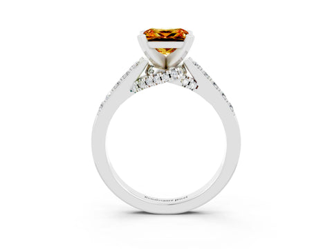White gold Princess Cut Diamond Solitaire Ring with Pavé Band and Prong Setting_15