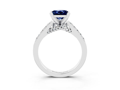 White gold Princess Cut Diamond Solitaire Ring with Pavé Band and Prong Setting_15