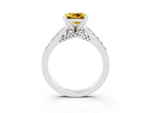 White gold Princess Cut Diamond Solitaire Ring with Pavé Band and Prong Setting_15