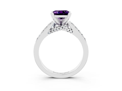White gold Princess Cut Diamond Solitaire Ring with Pavé Band and Prong Setting_15