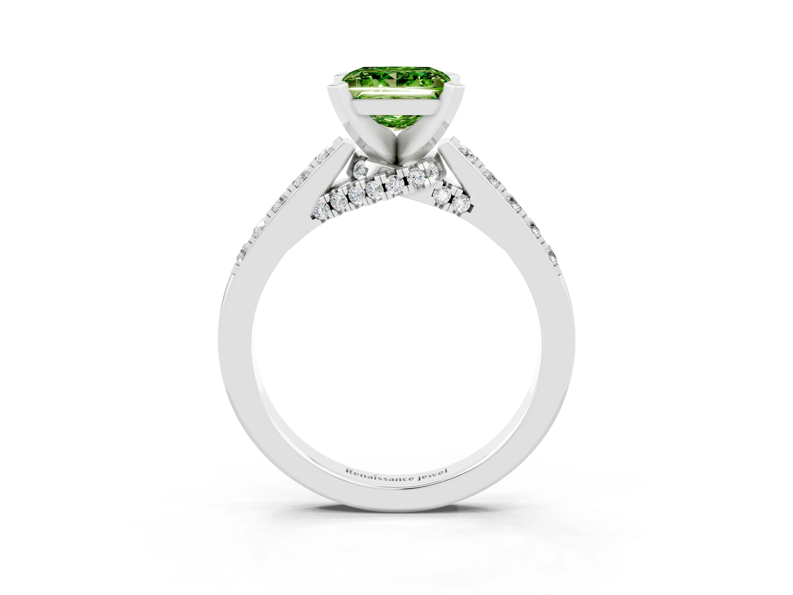 White gold Princess Cut Diamond Solitaire Ring with Pavé Band and Prong Setting_15