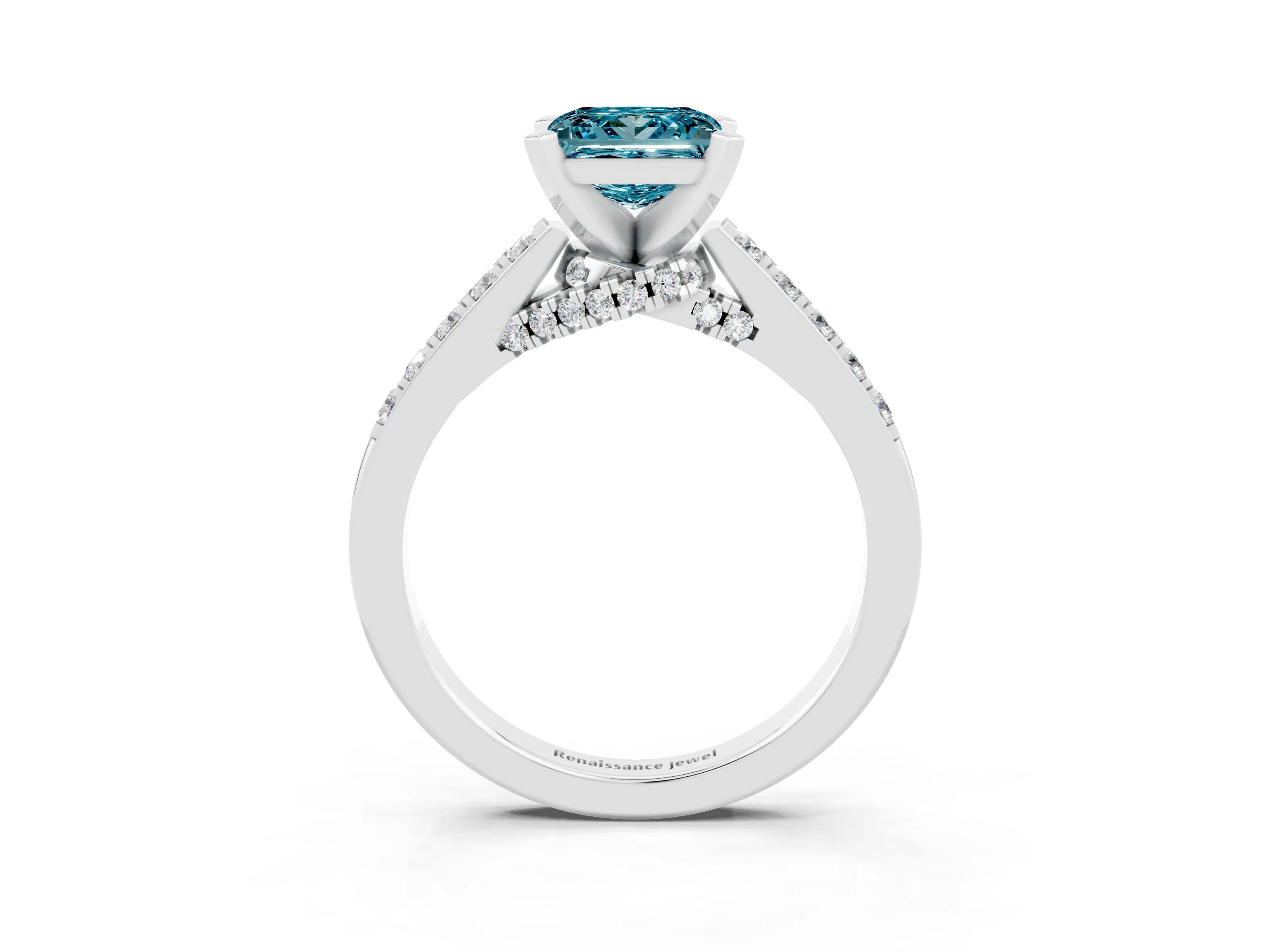 White gold Princess Cut Diamond Solitaire Ring with Pavé Band and Prong Setting_15