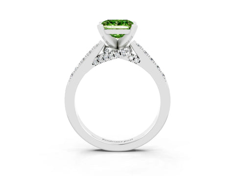White gold Princess Cut Diamond Solitaire Ring with Pavé Band and Prong Setting_15