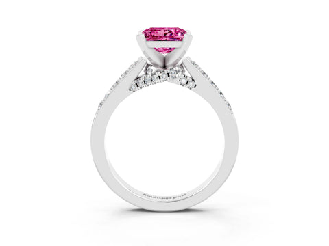 White gold Princess Cut Diamond Solitaire Ring with Pavé Band and Prong Setting_15