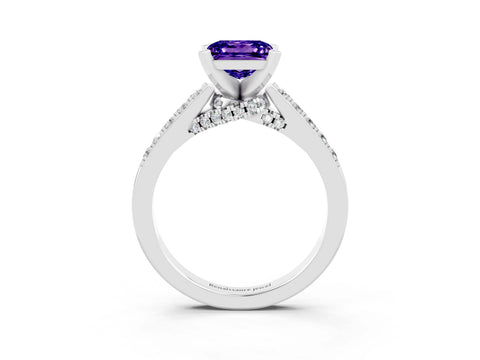 White gold Princess Cut Diamond Solitaire Ring with Pavé Band and Prong Setting_15