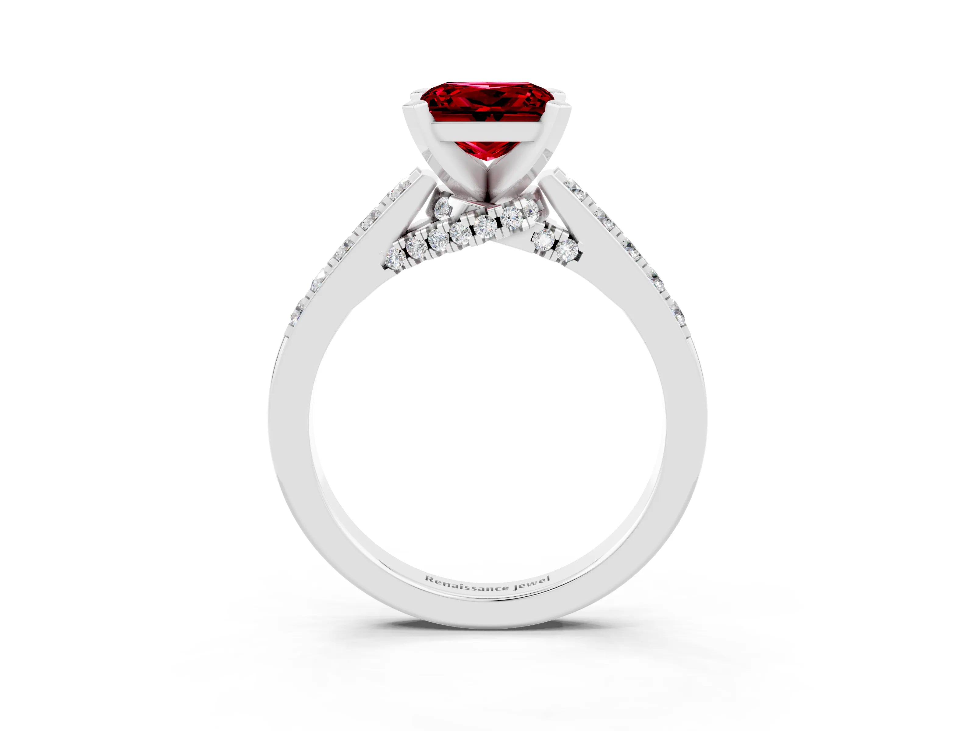 White gold Princess Cut Diamond Solitaire Ring with Pavé Band and Prong Setting_15