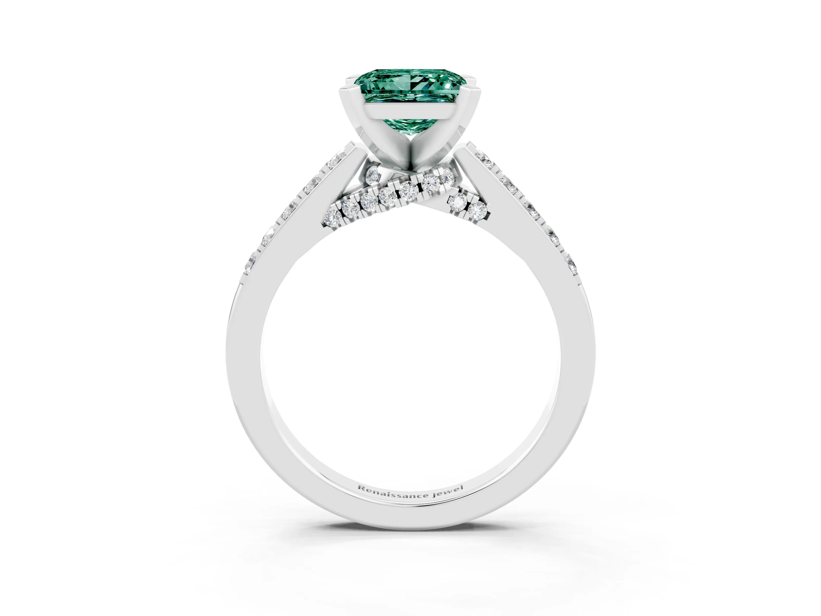 White gold Princess Cut Diamond Solitaire Ring with Pavé Band and Prong Setting_15