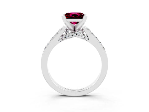 White gold Princess Cut Diamond Solitaire Ring with Pavé Band and Prong Setting_15