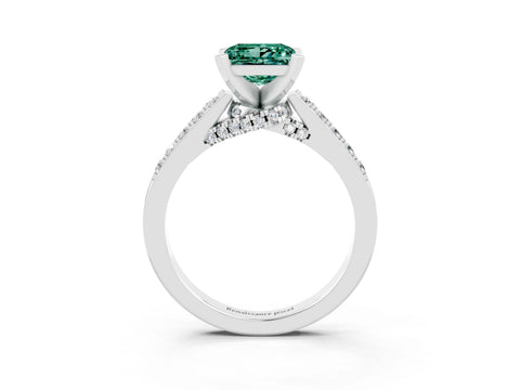 White gold Princess Cut Diamond Solitaire Ring with Pavé Band and Prong Setting_15