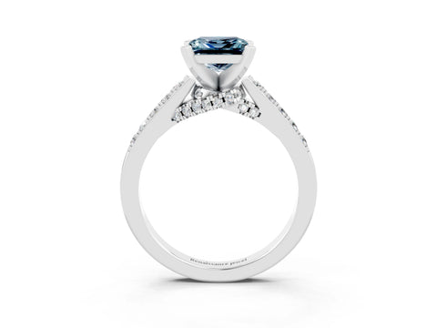 White gold Princess Cut Diamond Solitaire Ring with Pavé Band and Prong Setting_15