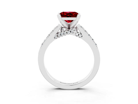 White gold Princess Cut Diamond Solitaire Ring with Pavé Band and Prong Setting_15