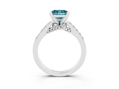 White gold Princess Cut Diamond Solitaire Ring with Pavé Band and Prong Setting_15