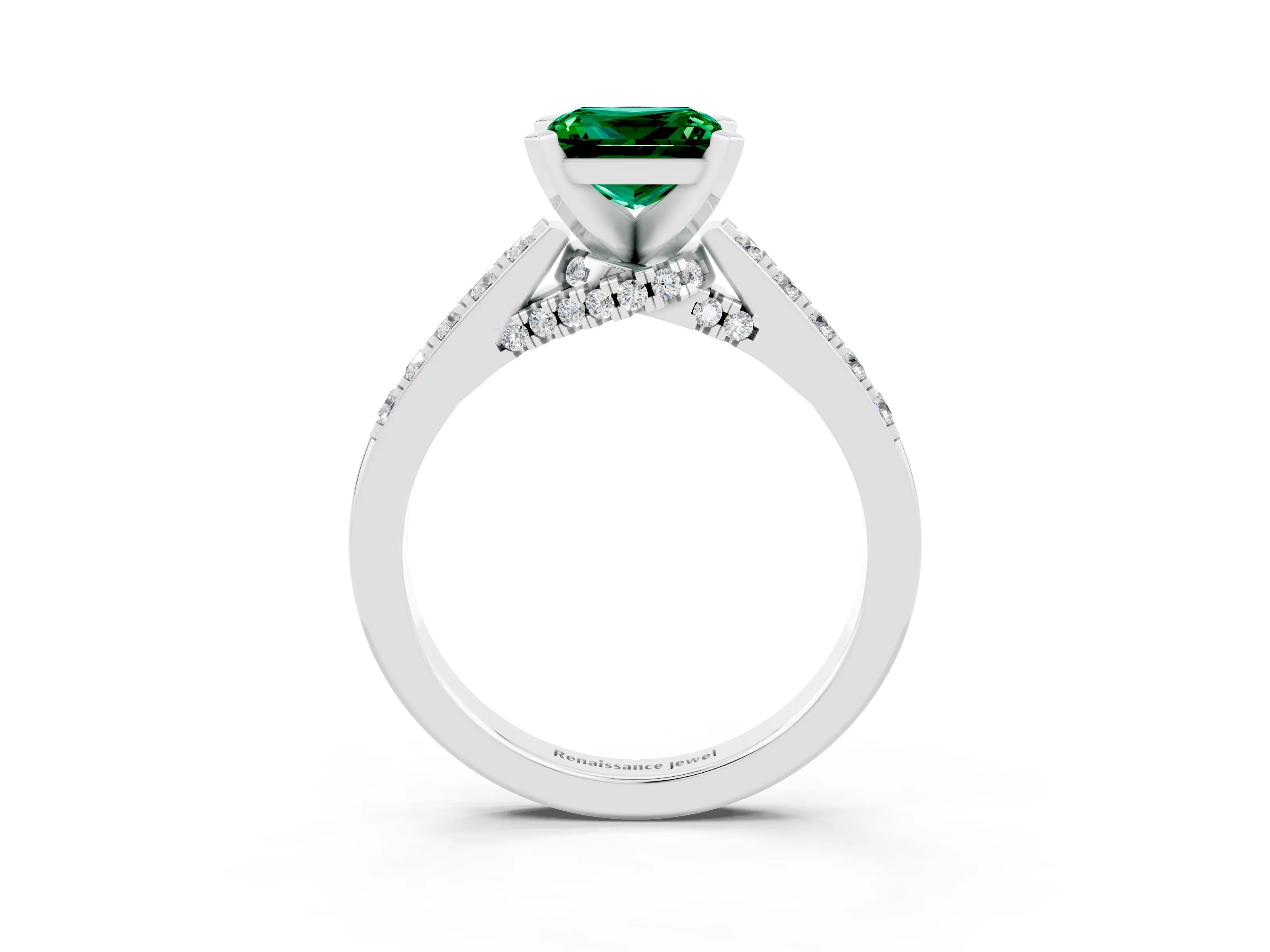White gold Princess Cut Diamond Solitaire Ring with Pavé Band and Prong Setting_15