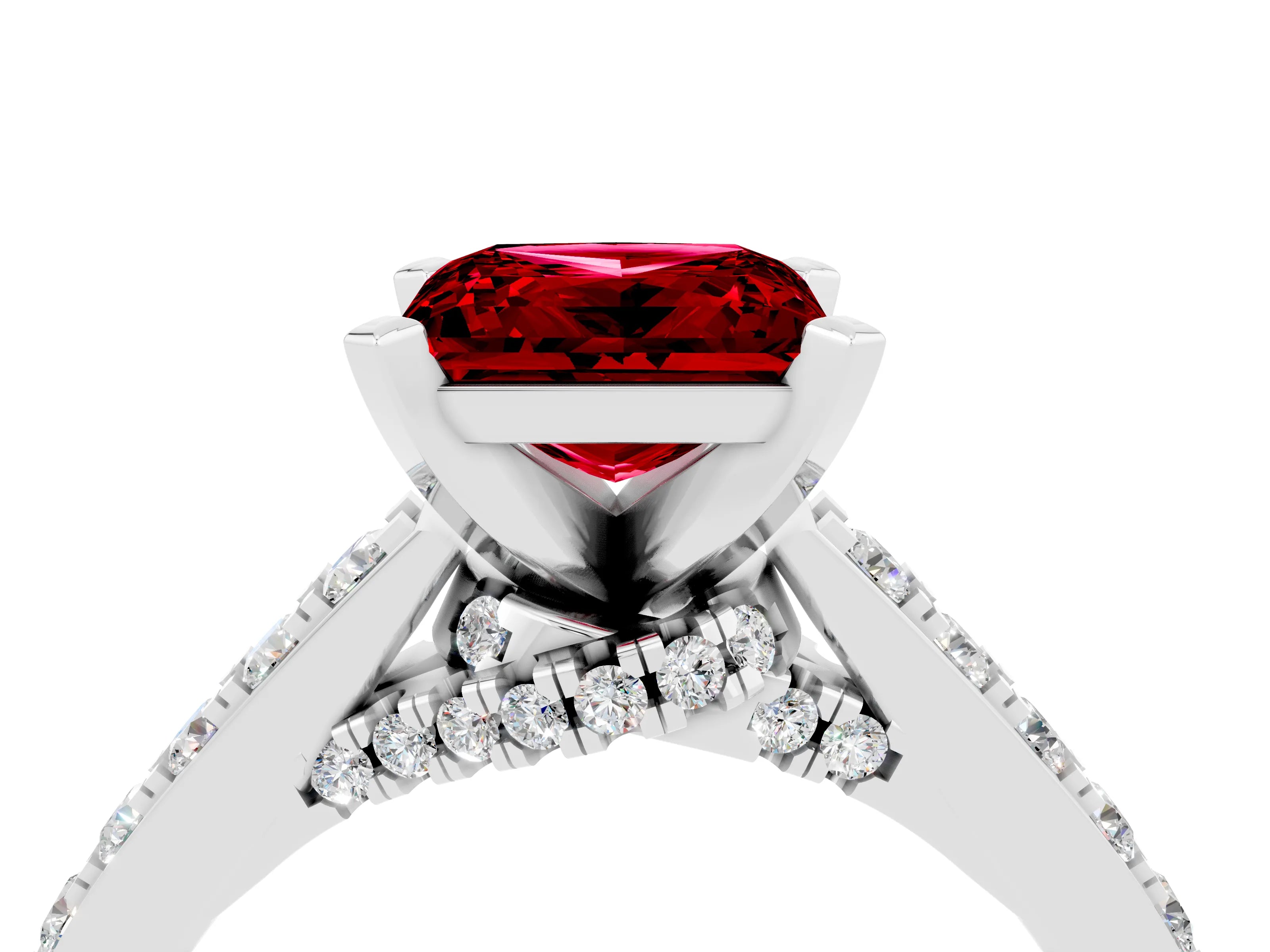 White gold Princess Cut Diamond Solitaire Ring with Pavé Band and Prong Setting_16